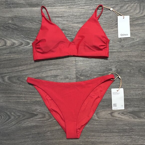 NWT Quince Small Italian V Neck Bikini Low Rise Bikini Bottom Cherry Red - Picture 1 of 8